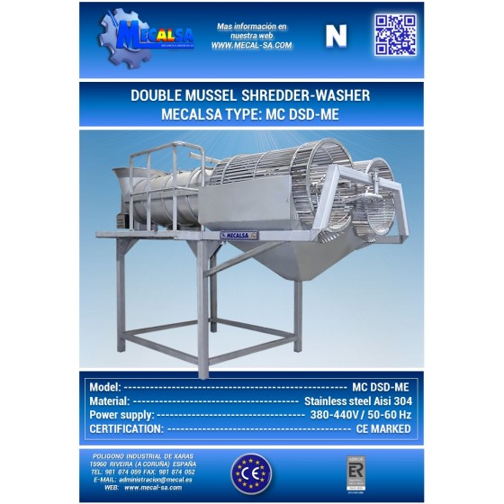 DOUBLE MUSSEL SHREDDER-WASHER, MECALSA TYPE: MC DSD-ME