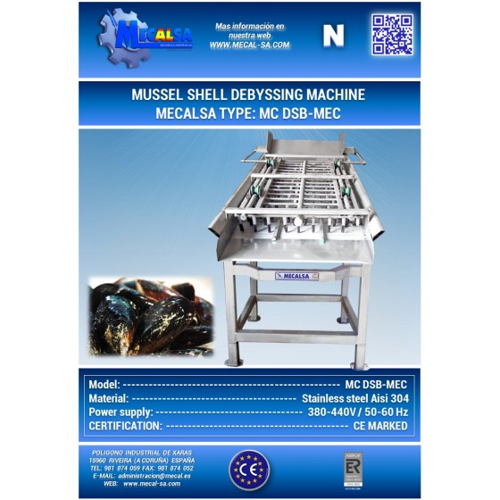 MUSSEL SHELL DEBYSSING MACHINE, MECALSA type: MC DSB-MEC