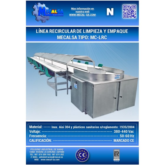 RECIRCULAR CLEANING AND PACKING LINE, MECALSA TYPE: MC LRC