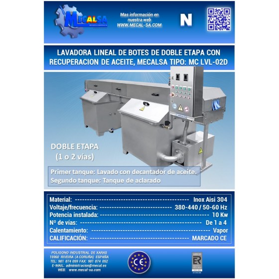 LAVEUSE DE BOÎTES LINÉAIRE DOUBLE ÉTAGE, MECALSA type : MC LVL-02D