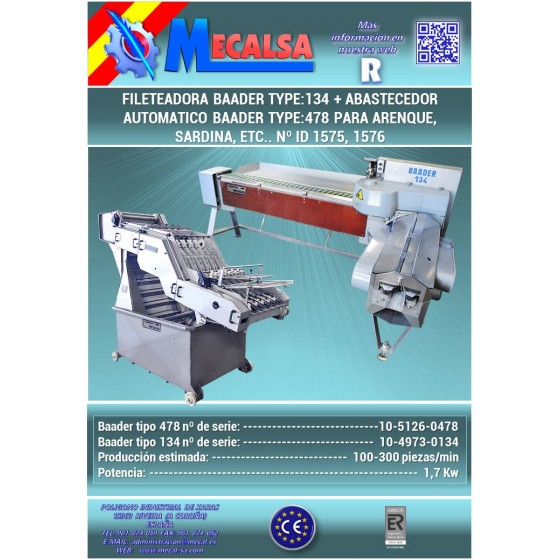 AUTOMATIC FEEDER BAADER TYPE:478 + FILLETING MACHINE BAADER TYPE:134