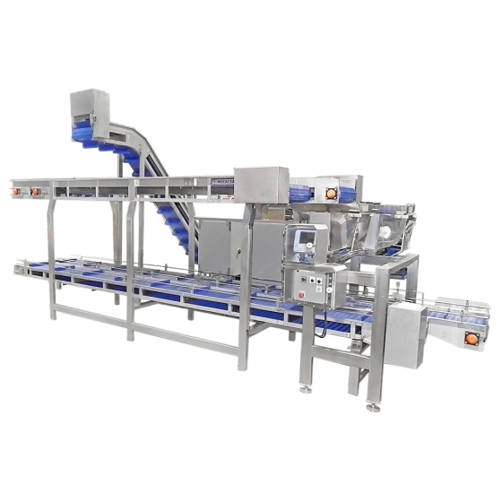 WEIGHING AND AUTOMATIC FILLING LINE OF PRE-FORMED CRATES, MECALSA type: MC LPD-1/2