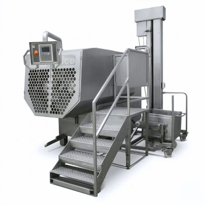 Amasadora - mezcladora ALCO Food Machines AMP 1600 con elevador de bins Carnitech